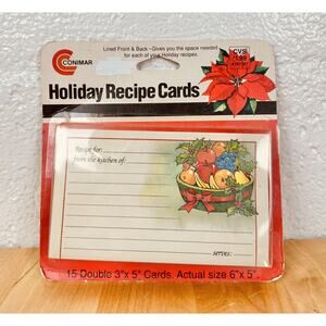 Vtg CONIMAR Holiday Recipe Cards 15 Double 3x5 Fruits Poinsettia CVS NOS